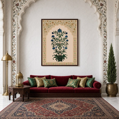 Immerse yourself in the intricate beauty of Mughal artistry with this exquisite floral art piece. for Living Room
