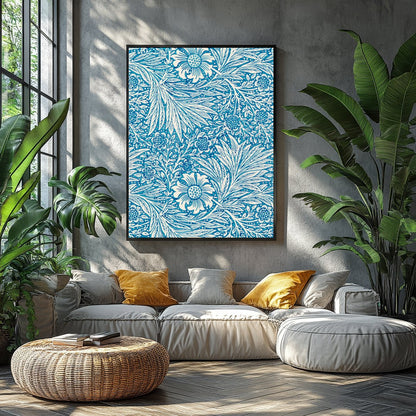Enhance your living space with this captivating blue floral tapestry, featuring intricate white for Balcony