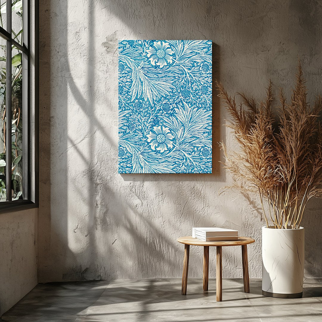 Enhance your living space with this captivating blue floral tapestry, featuring intricate white for Entrance