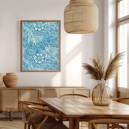 Enhance your living space with this captivating blue floral tapestry, featuring intricate white for Extra Kitchen