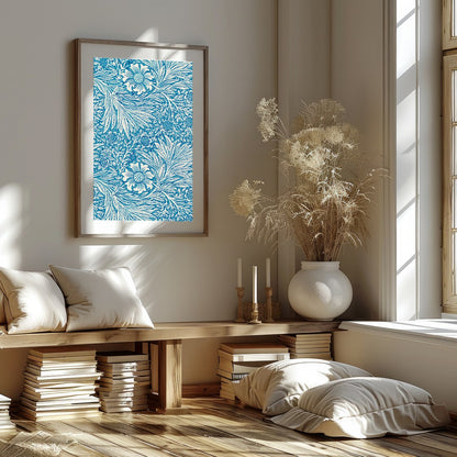 Enhance your living space with this captivating blue floral tapestry, featuring intricate white for home