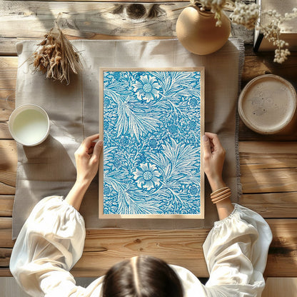 Enhance your living space with this captivating blue floral tapestry, featuring intricate white for Kitchen