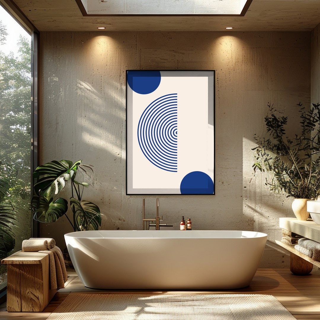 Elevate your space with this captivating minimalist art piece featuring bold geometric shapes in for Bathroom