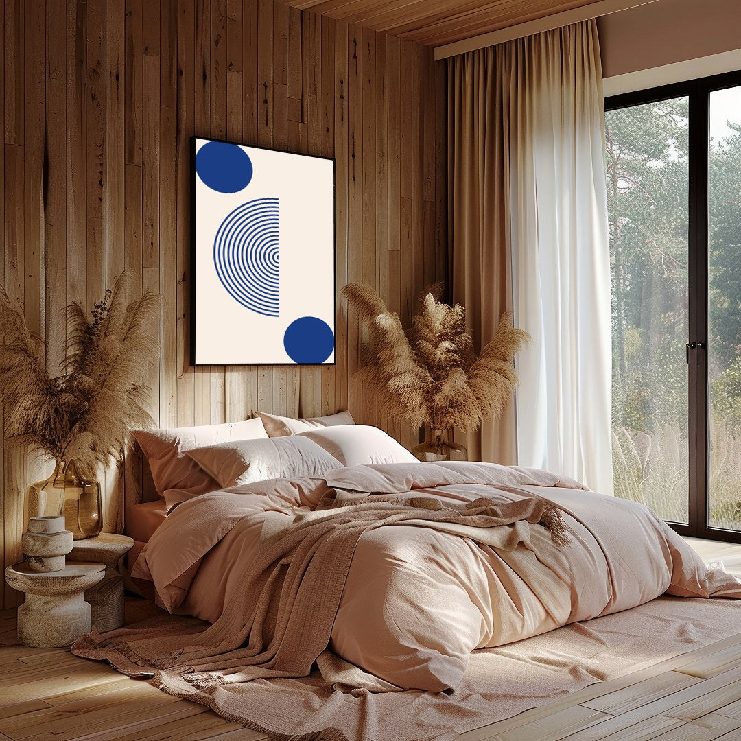 Elevate your space with this captivating minimalist art piece featuring bold geometric shapes in for Bedroom