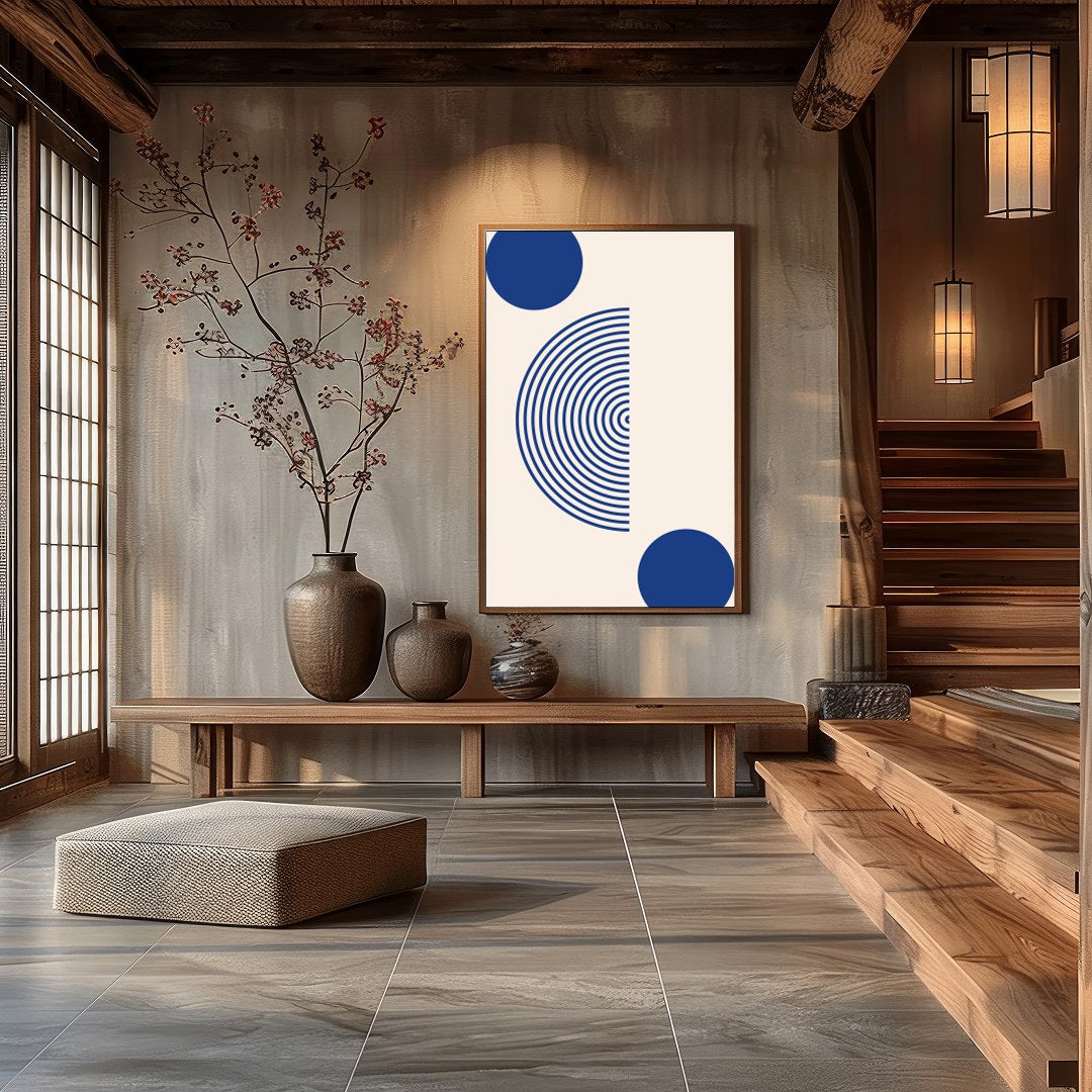 Elevate your space with this captivating minimalist art piece featuring bold geometric shapes in for Hall