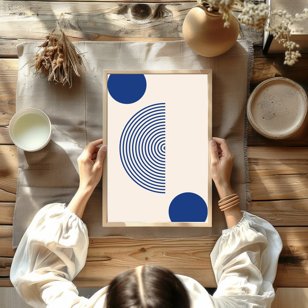 Elevate your space with this captivating minimalist art piece featuring bold geometric shapes in for Kitchen