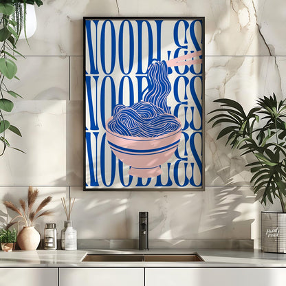 This visually striking and contemporary poster features a minimalist yet dynamic depiction of noodl… for kitchen