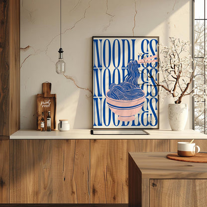 This visually striking and contemporary poster features a minimalist yet dynamic depiction of noodl… for kitchen