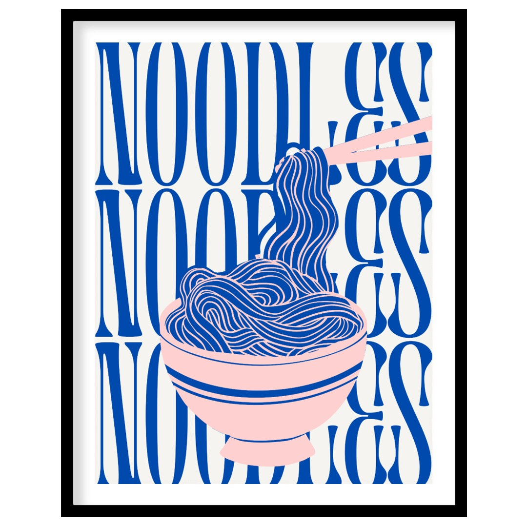 This visually striking and contemporary poster features a minimalist yet dynamic depiction of noodl… for room