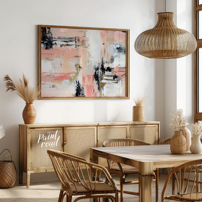 """Blush & Grit"" presents a dynamic abstract composition with a harmonious blend of soft pinks, cr… for dining room