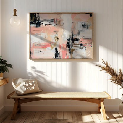 """Blush & Grit"" presents a dynamic abstract composition with a harmonious blend of soft pinks, cr… for entryway