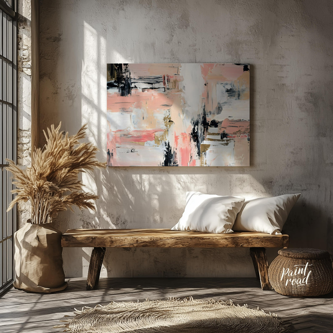 """Blush & Grit"" presents a dynamic abstract composition with a harmonious blend of soft pinks, cr… for entryway
