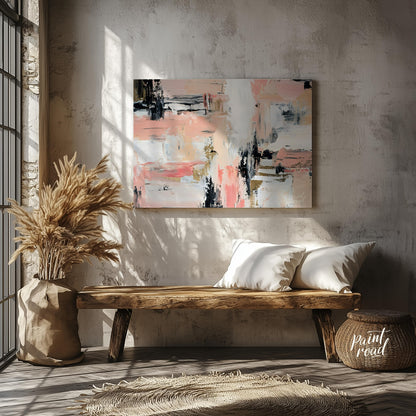 """Blush & Grit"" presents a dynamic abstract composition with a harmonious blend of soft pinks, cr… for entryway