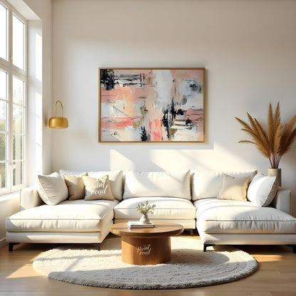 """Blush & Grit"" presents a dynamic abstract composition with a harmonious blend of soft pinks, cr… for living room