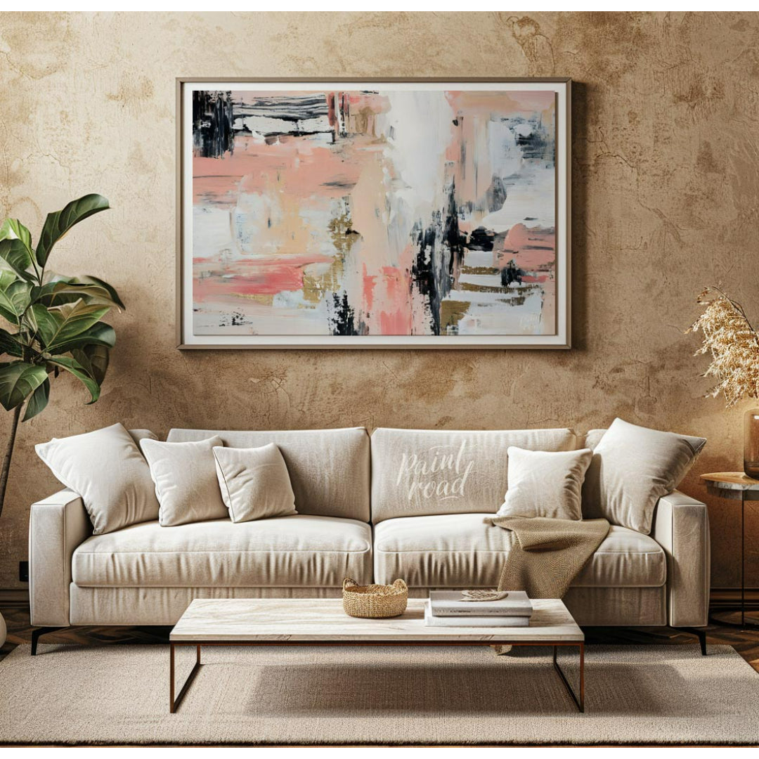 """Blush & Grit"" presents a dynamic abstract composition with a harmonious blend of soft pinks, cr… for living room
