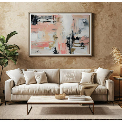 """Blush & Grit"" presents a dynamic abstract composition with a harmonious blend of soft pinks, cr… for living room