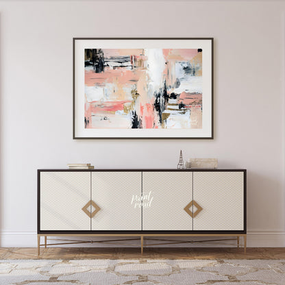 """Blush & Grit"" presents a dynamic abstract composition with a harmonious blend of soft pinks, cr… for living room