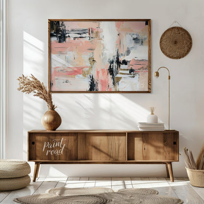 """Blush & Grit"" presents a dynamic abstract composition with a harmonious blend of soft pinks, cr… for living room