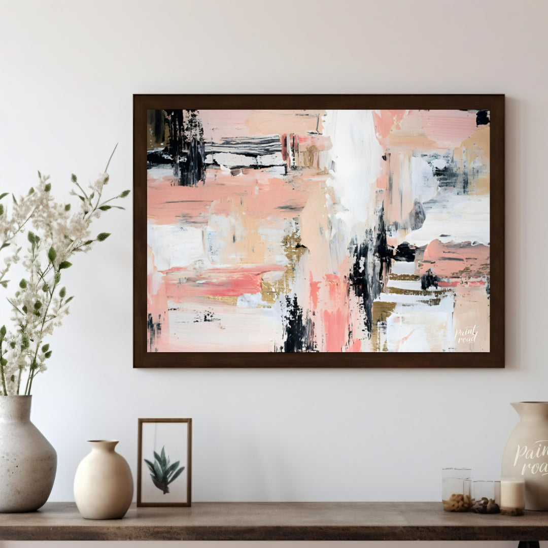 """Blush & Grit"" presents a dynamic abstract composition with a harmonious blend of soft pinks, cr… for other