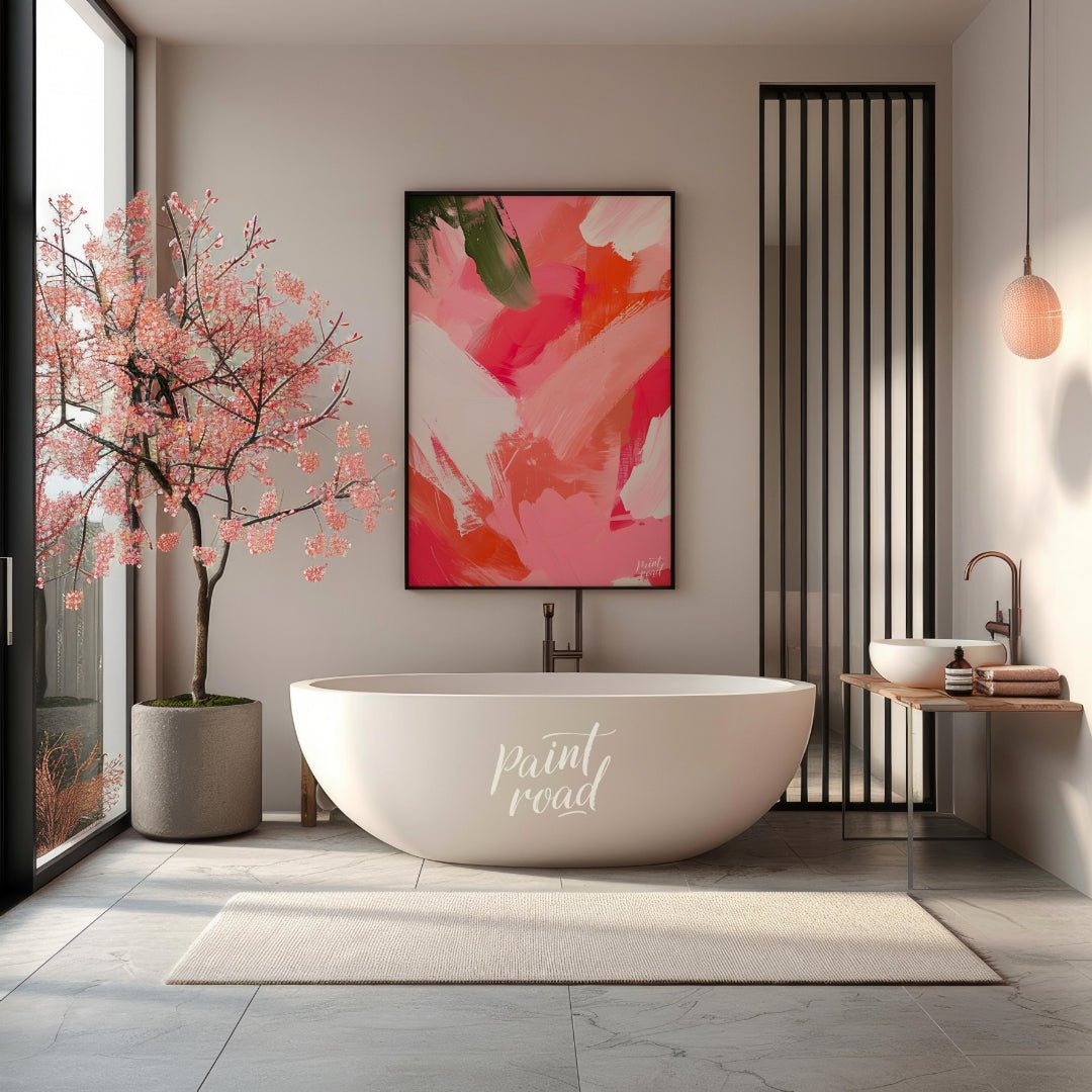 Blush Rush is a bold, energetic abstract that explodes with passion, playfulness, and movement. Swe… for bathroom