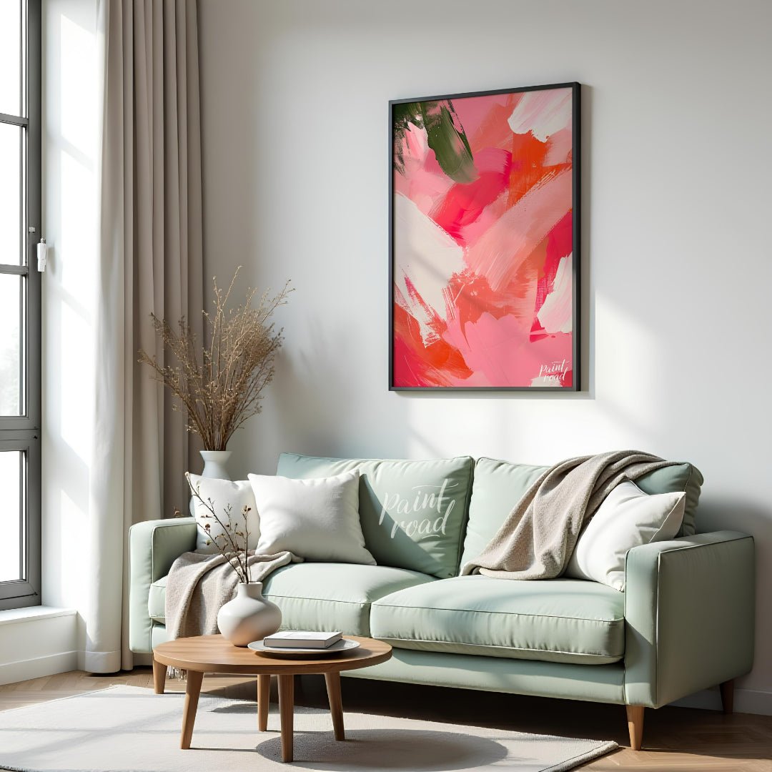 Blush Rush is a bold, energetic abstract that explodes with passion, playfulness, and movement. Swe… for living room