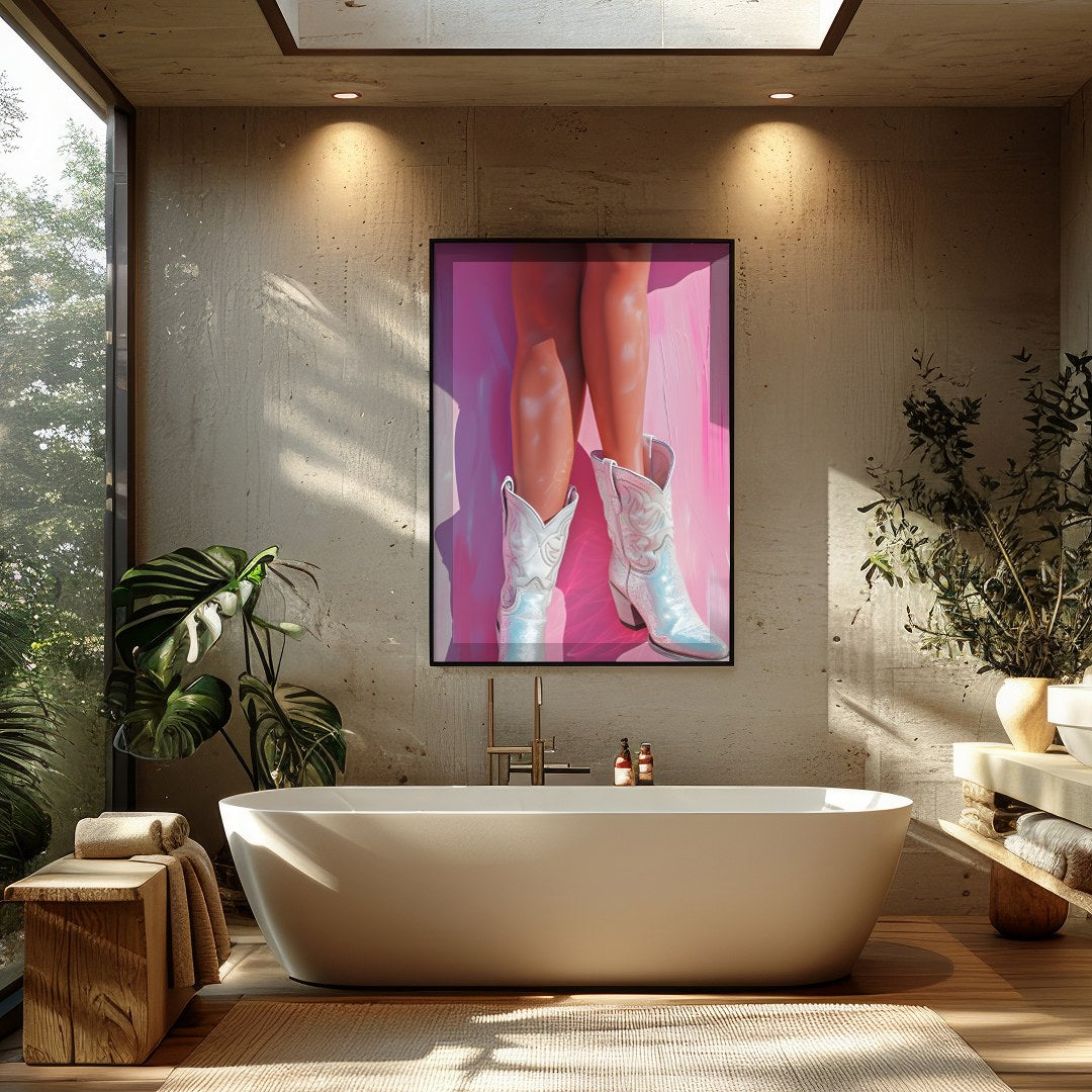Step into a whimsical world with 'Blushing Cowgirl Reverie', where rustic charm meets contemporary for Bathroom