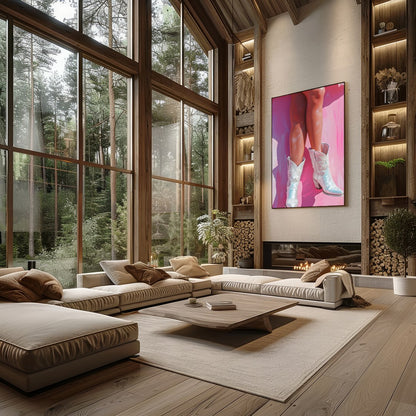 Step into a whimsical world with 'Blushing Cowgirl Reverie', where rustic charm meets contemporary for Living Room