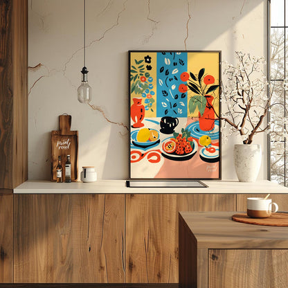 This visually rich and captivating poster presents a bohemian-inspired still life, brimming with vi… for kitchen