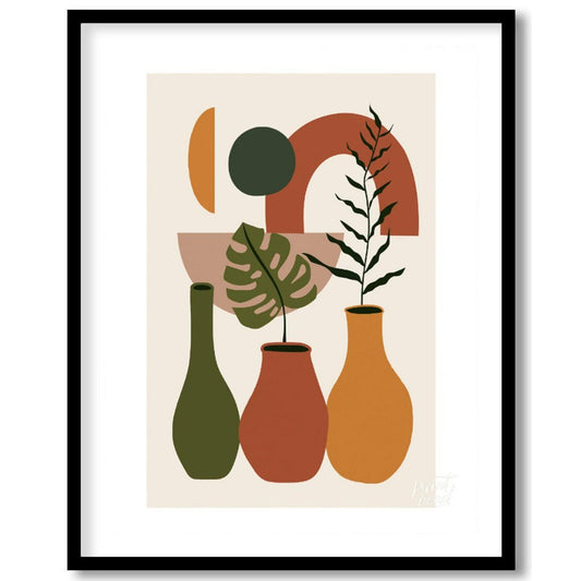 This abstract art print captures a bohemian aesthetic with its depiction of stylized plants in mode… for lovely house