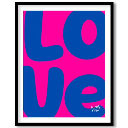 “Bold Love Art” is a striking graphic artwork featuring the word “LOVE” rendered in large, rounded,… for abode