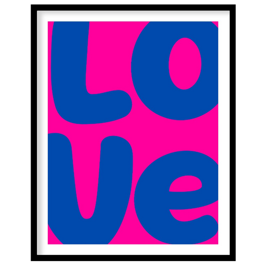 “Bold Love Art” is a striking graphic artwork featuring the word “LOVE” rendered in large, rounded,… for abode