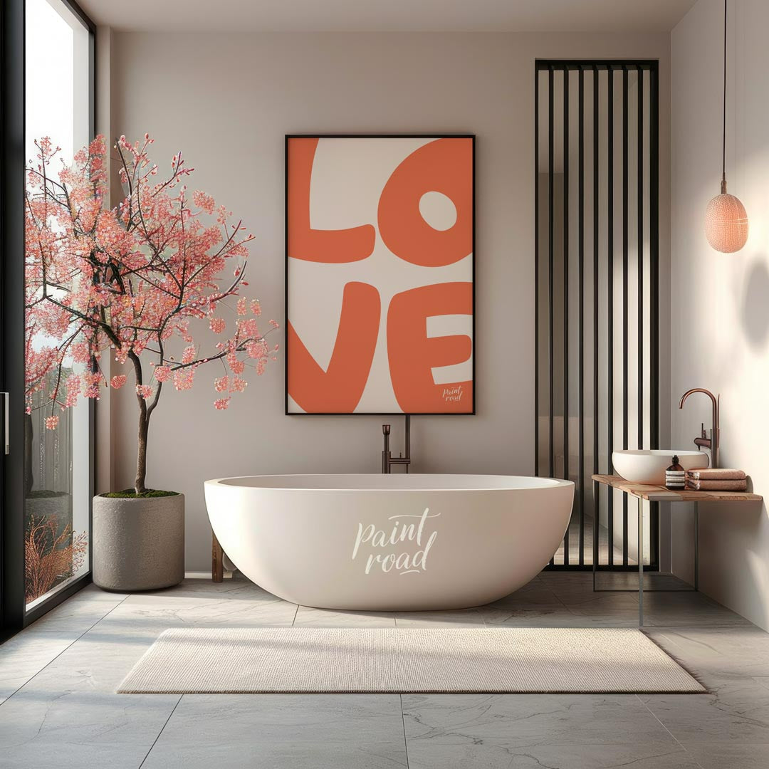 This image prominently displays the word “LOVE” in a large, bold, and rounded sans-serif font. The … for bathroom
