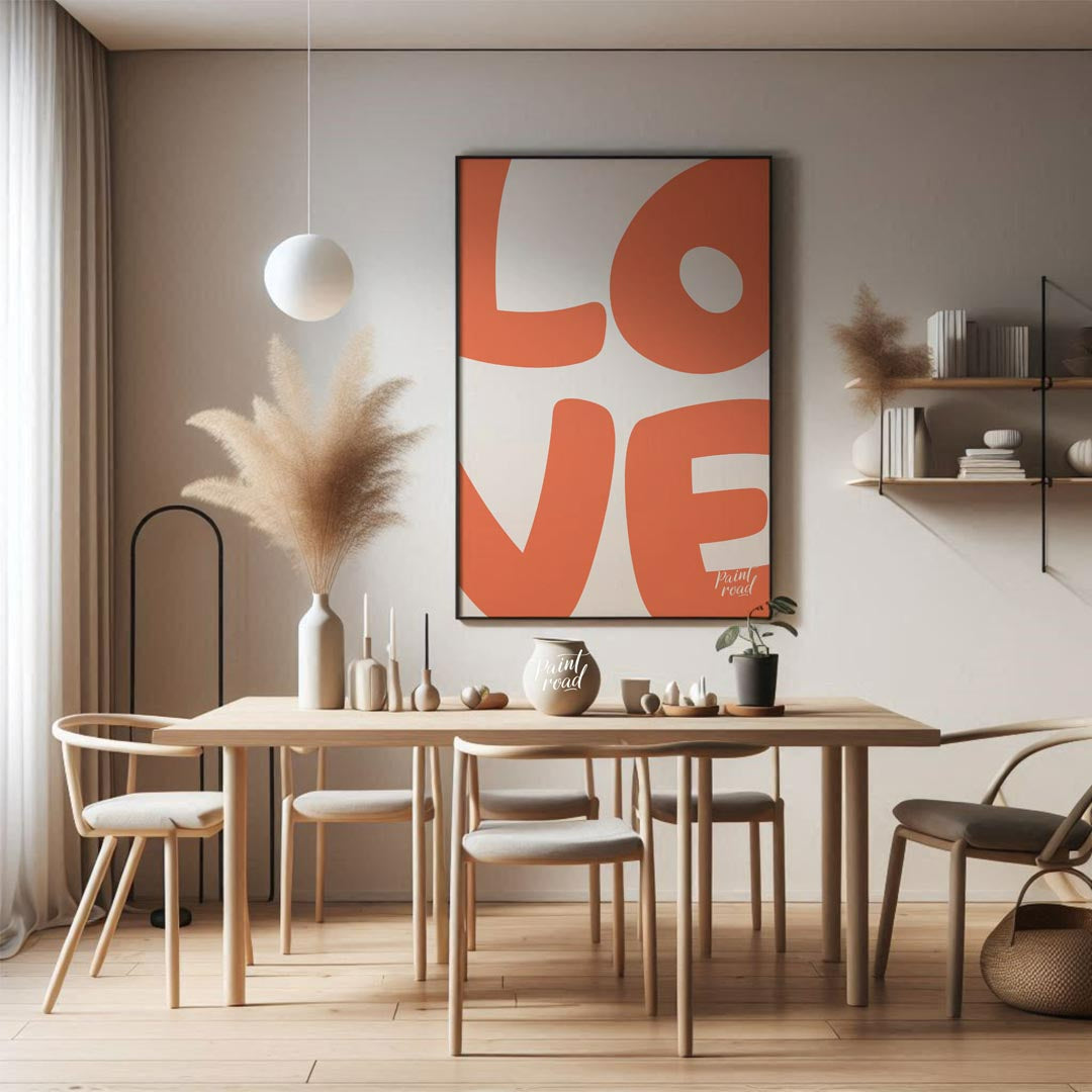 This image prominently displays the word “LOVE” in a large, bold, and rounded sans-serif font. The … for dining room