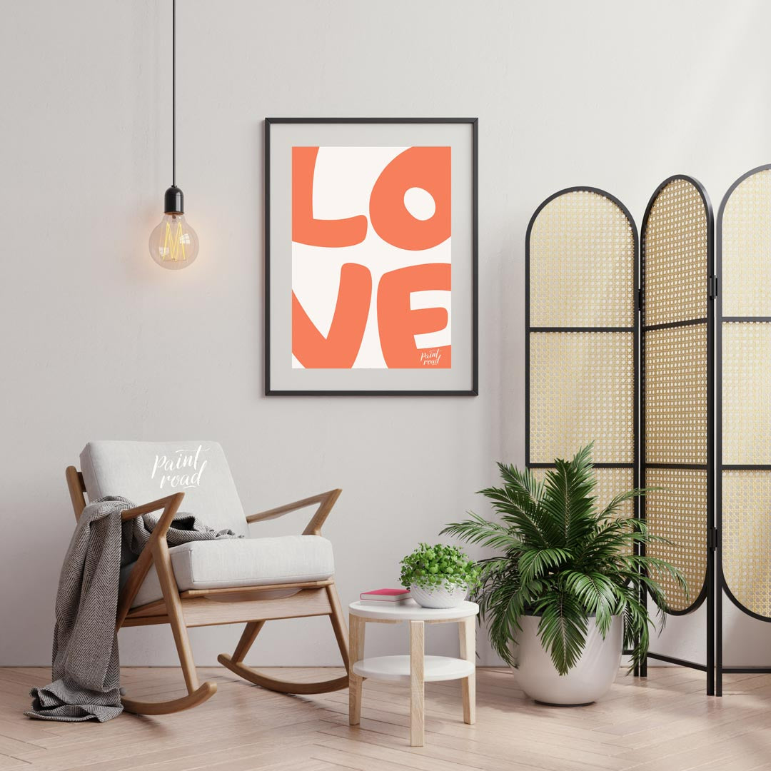 This image prominently displays the word “LOVE” in a large, bold, and rounded sans-serif font. The … for living room