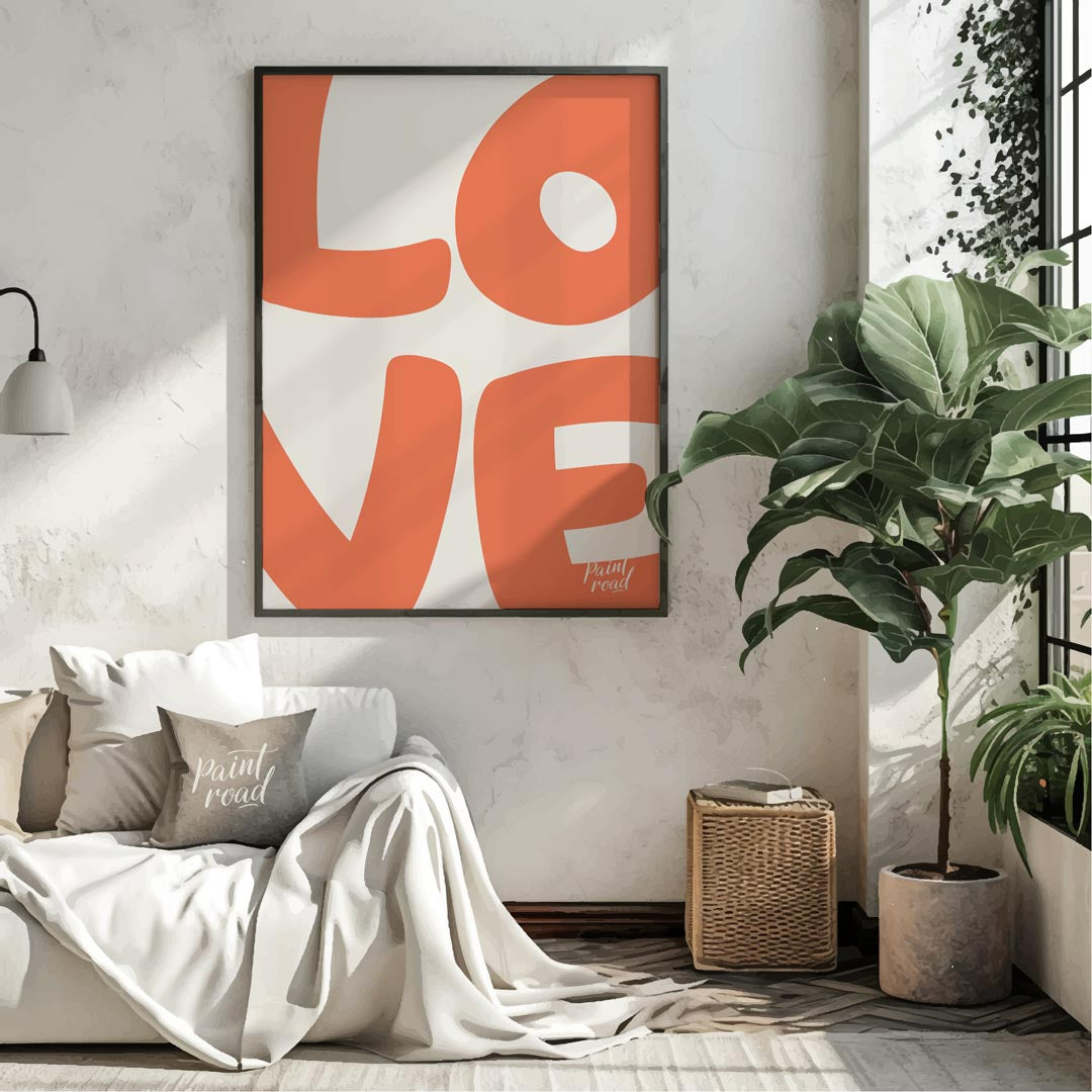 This image prominently displays the word “LOVE” in a large, bold, and rounded sans-serif font. The … for living room