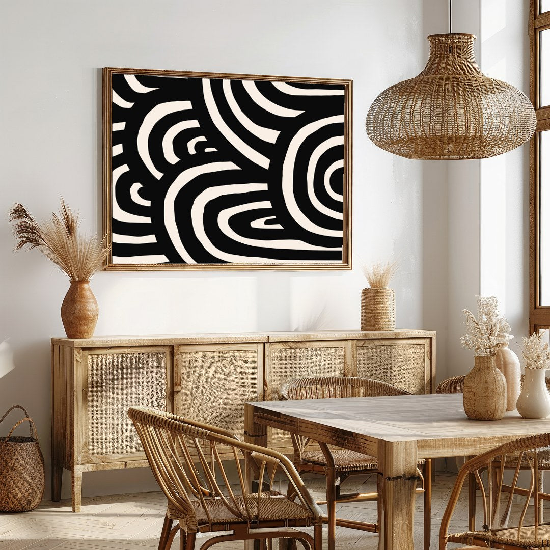 Introduce a striking visual element to your space with the Bold Monochrome Maze. This captivating for Dining