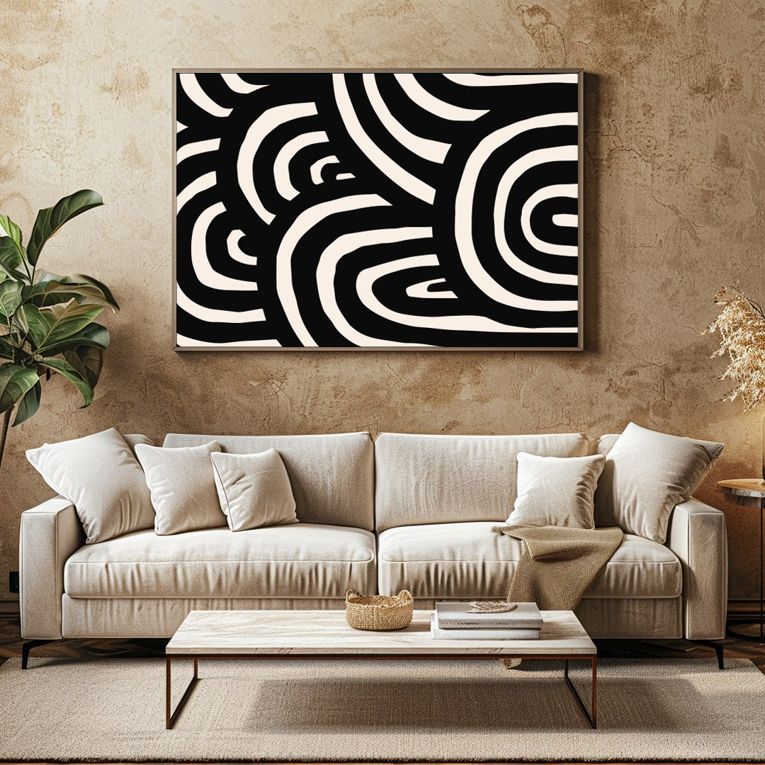 Introduce a striking visual element to your space with the Bold Monochrome Maze. This captivating for Family Room