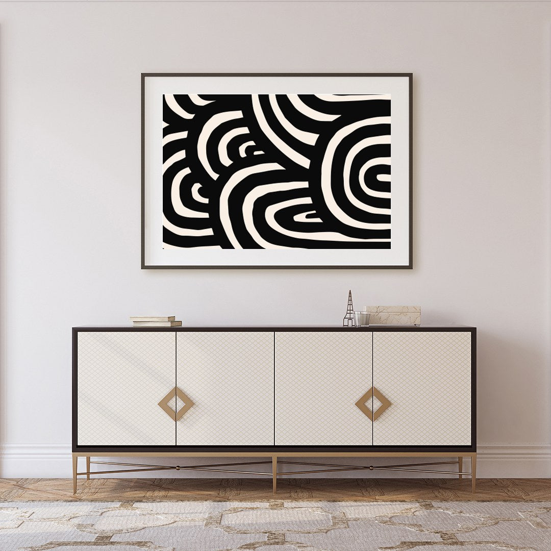 Introduce a striking visual element to your space with the Bold Monochrome Maze. This captivating for Foyer