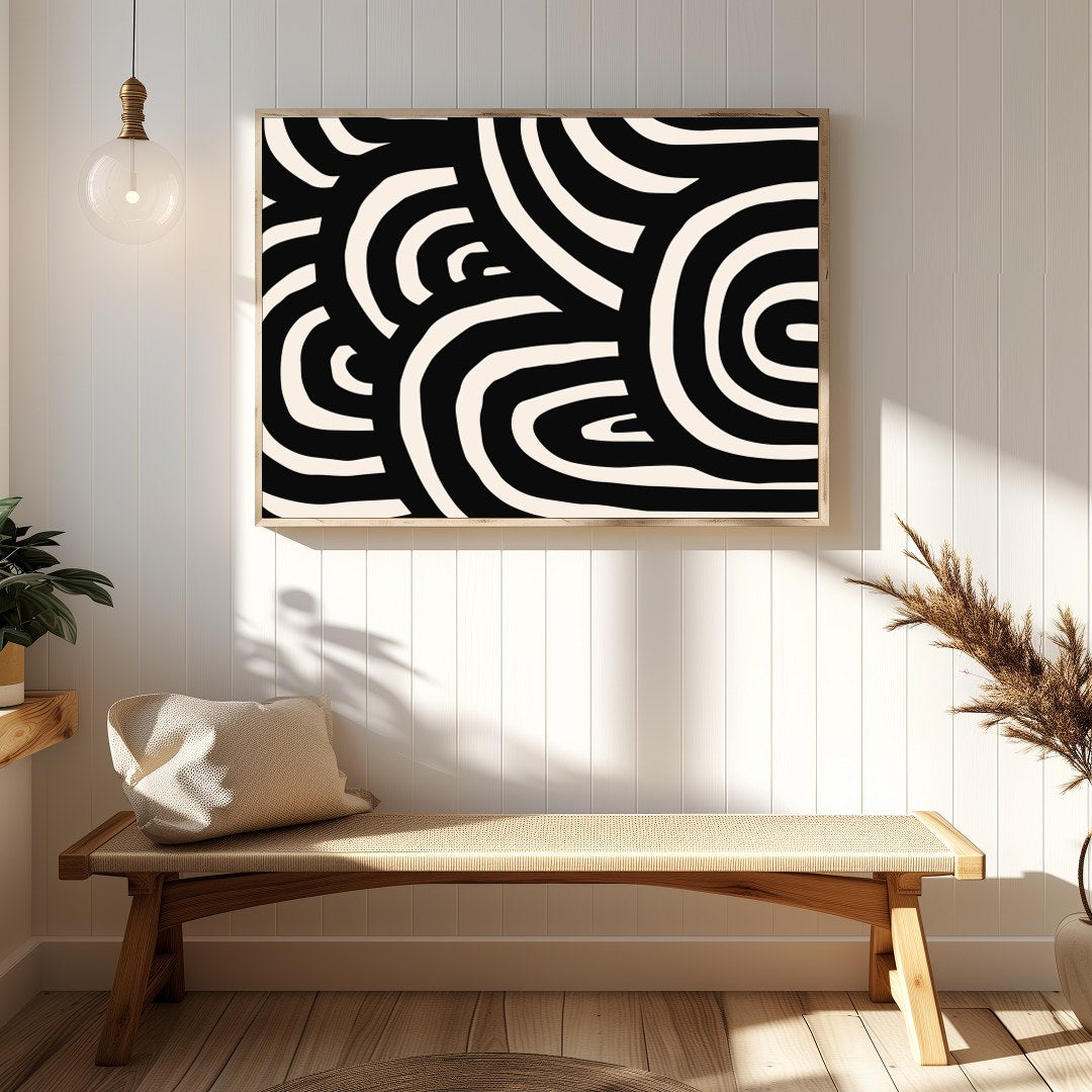 Introduce a striking visual element to your space with the Bold Monochrome Maze. This captivating for Hallway