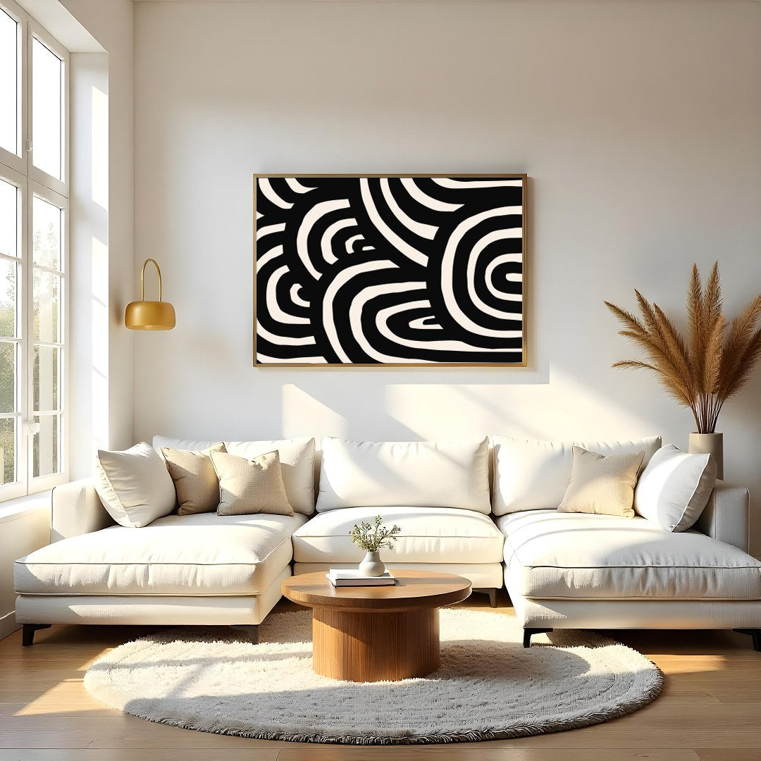 Introduce a striking visual element to your space with the Bold Monochrome Maze. This captivating for Living Room