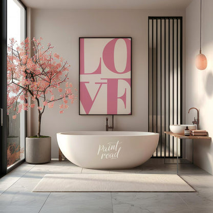 This striking minimalist art print, titled “Love 5” by Mokaky, captivates with its bold and expansi… for bathroom