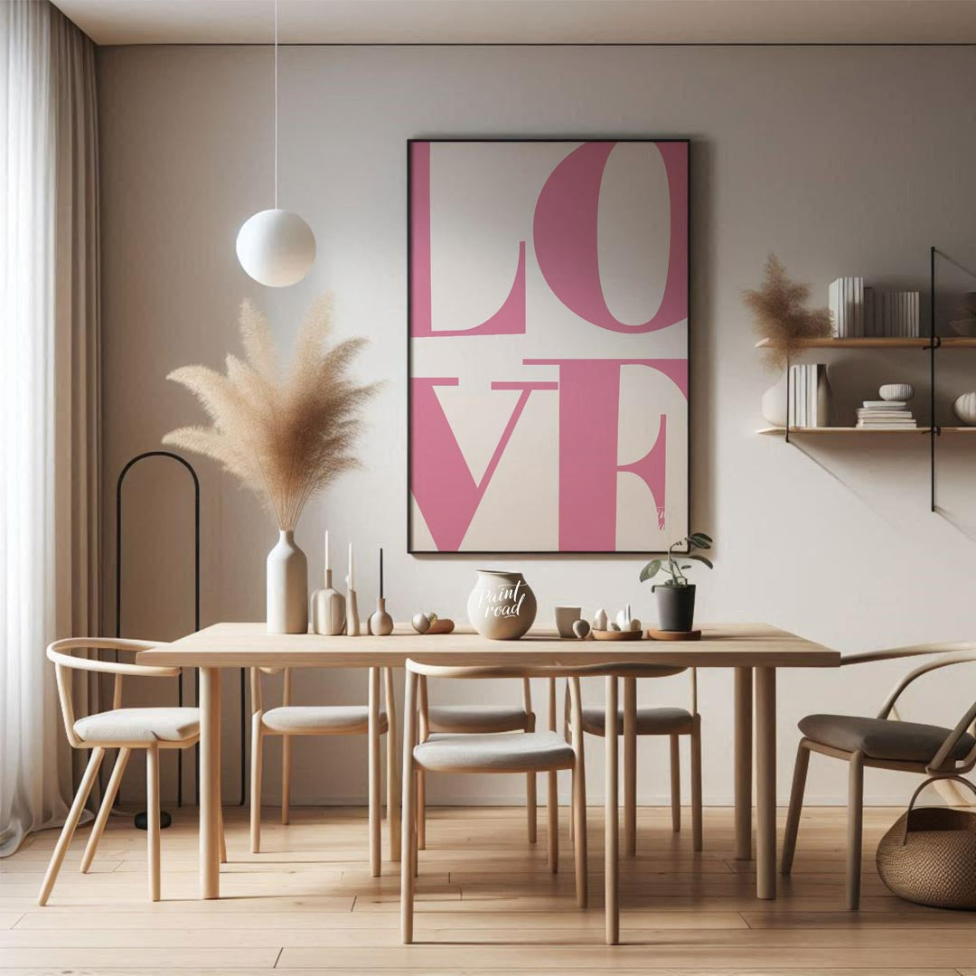 This striking minimalist art print, titled “Love 5” by Mokaky, captivates with its bold and expansi… for dining room
