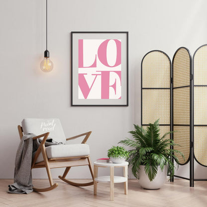 This striking minimalist art print, titled “Love 5” by Mokaky, captivates with its bold and expansi… for living room