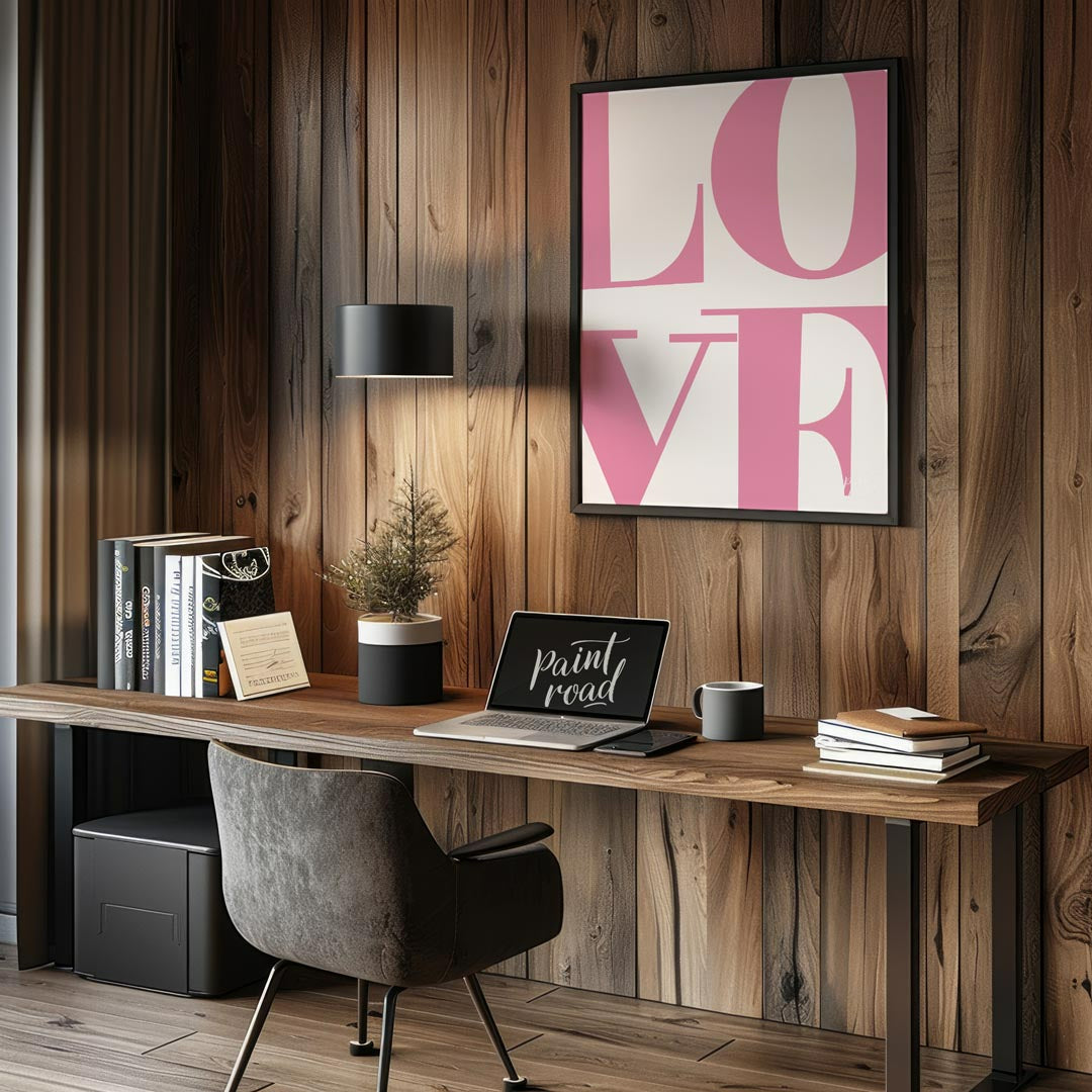 This striking minimalist art print, titled “Love 5” by Mokaky, captivates with its bold and expansi… for office