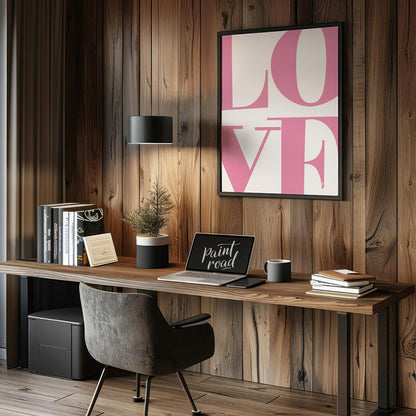 This striking minimalist art print, titled “Love 5” by Mokaky, captivates with its bold and expansi… for office