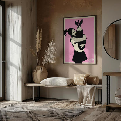 This poignant art print features Banksy’s famous “Bomb Hugger” stencil, depicting a small girl with… for entryway