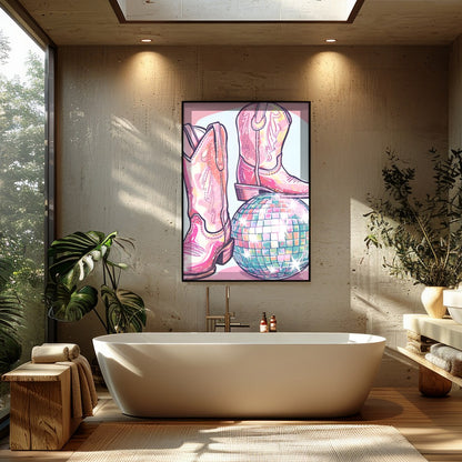 Infuse your space with retro charm and sparkle with this eye-catching artwork featuring a pair of for Bathroom