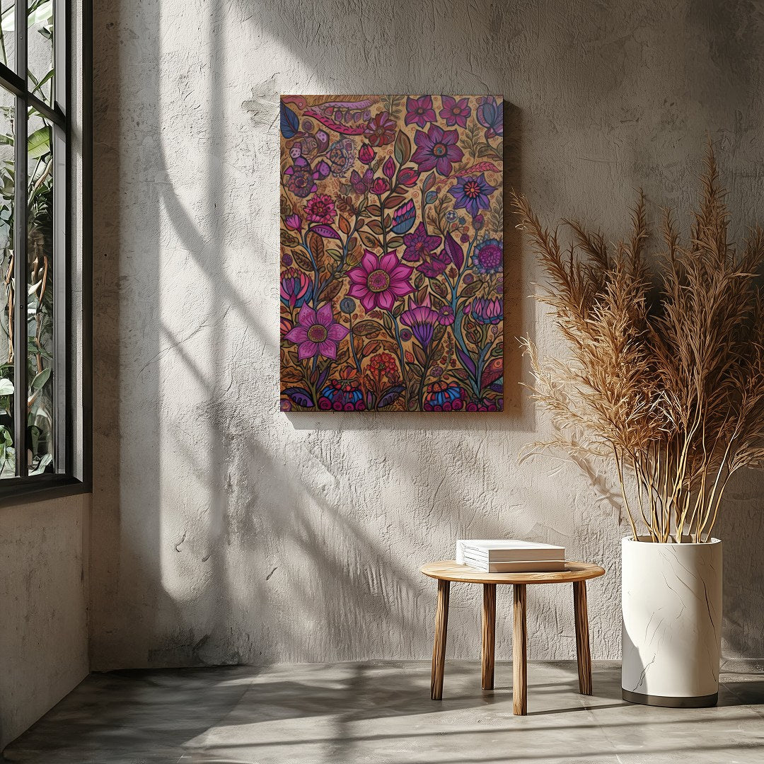 Transform your space with this vibrant botanical wall art, teeming with intricate floral patterns for Entrance