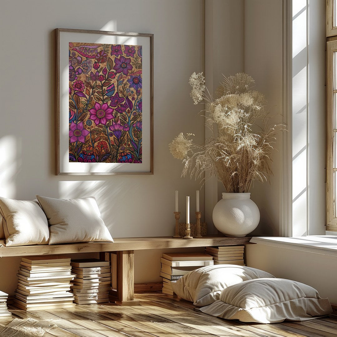 Transform your space with this vibrant botanical wall art, teeming with intricate floral patterns for hallway
