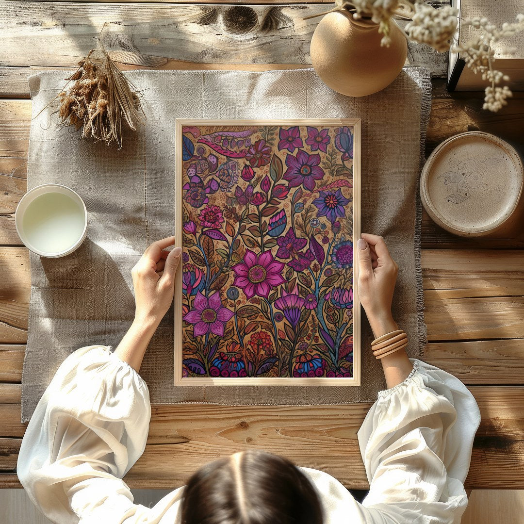 Transform your space with this vibrant botanical wall art, teeming with intricate floral patterns for Kitchen